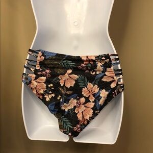 O'Neill Black Floral Bikini Bottom with Blue and Peach Blooms